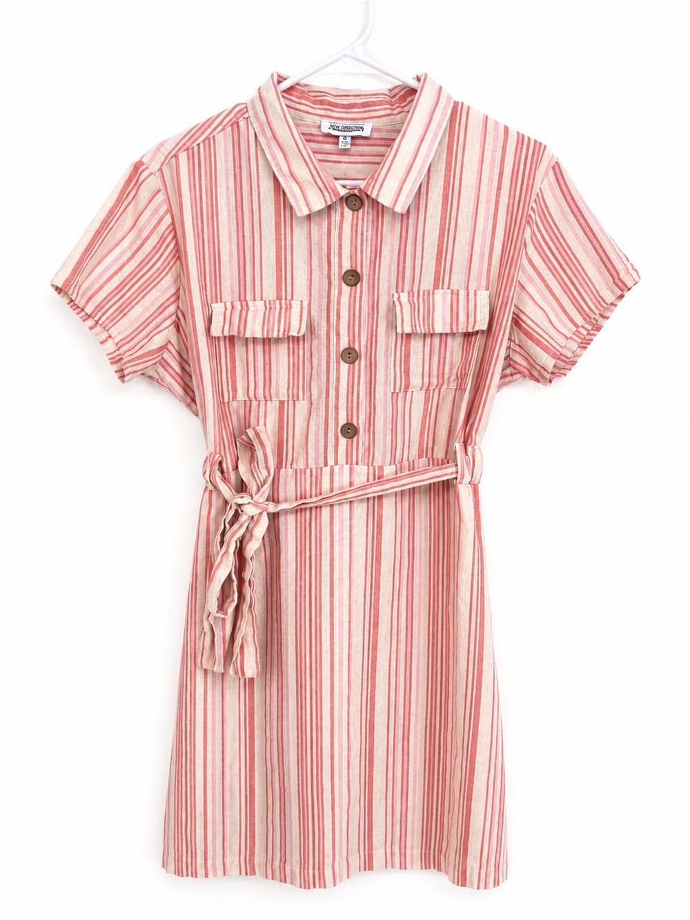 New Direction Pink & Cream Striped button up dress, cotton linen blend size XL